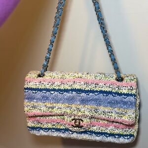 CHANEL Pastel Tweed Chain Clutch